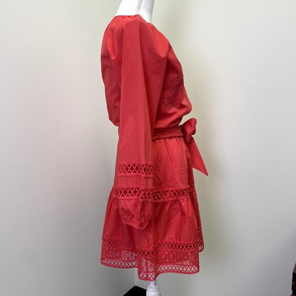 Evereve Juliana Coral Dress XS Cayenne Embroidered Lace Ruffle - Picture 5 of 16